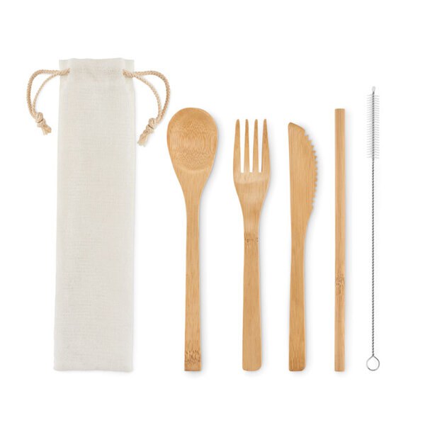SETSTRAW Eco-Friendly Bamboo Cutlery Set with Straw - GiftRetail MO6121