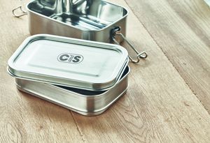 DOUBLE CHAN Stainless Steel Lunchbox with Dual Compartments and Buckles