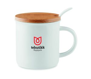 KENYA Elegant Kenya Porcelain Mug with Spoon and Bamboo Lid