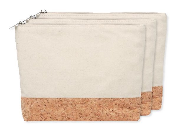 Pack of 3 GiftRetail MO9817 - PORTO BAG Eco-Friendly Cork & Cotton Cosmetic Travel Bag