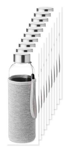 Pack of 10 GiftRetail MO9358 - UTAH GLASS Eco-Friendly 500ml Glass Bottle with Neoprene Cover