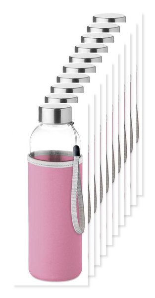 Pack of 10 GiftRetail MO9358 - UTAH GLASS Eco-Friendly 500ml Glass Bottle with Neoprene Cover