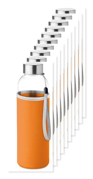 Pack of 10 GiftRetail MO9358 - UTAH GLASS Eco-Friendly 500ml Glass Bottle with Neoprene Cover