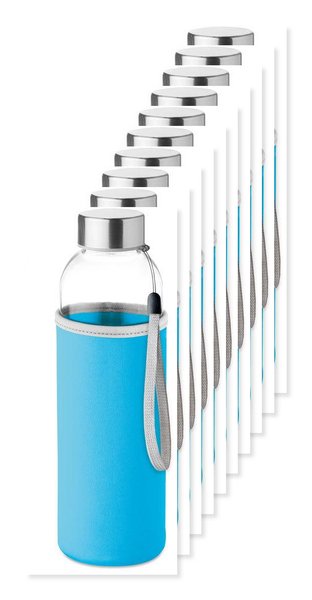 Pack of 10 GiftRetail MO9358 - UTAH GLASS Eco-Friendly 500ml Glass Bottle with Neoprene Cover
