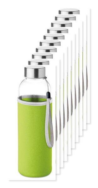 Pack of 10 GiftRetail MO9358 - UTAH GLASS Eco-Friendly 500ml Glass Bottle with Neoprene Cover