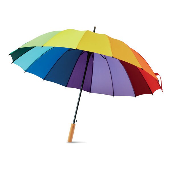 BOWBRELLA Vibrant 27-Inch Rainbow Umbrella with Wooden Shaft - GiftRetail MO6540