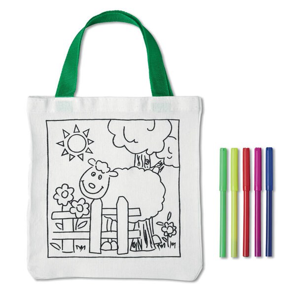 MATEUSZ Creative Cotton Tote Bag with Coloring Pens - GiftRetail MO8450