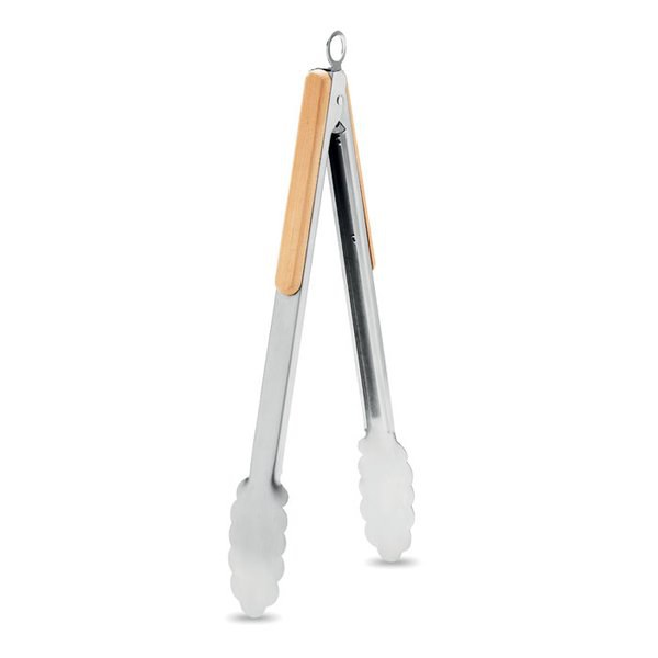 INIQ Premium Stainless Steel BBQ Tongs with Bamboo Grips - GiftRetail MO6728