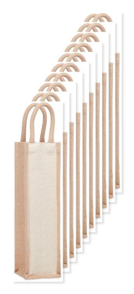 Pack of 10 GiftRetail MO6258 - CAMPO DI VINO Elegant Jute and Canvas Wine Gift Bag for One Bottle