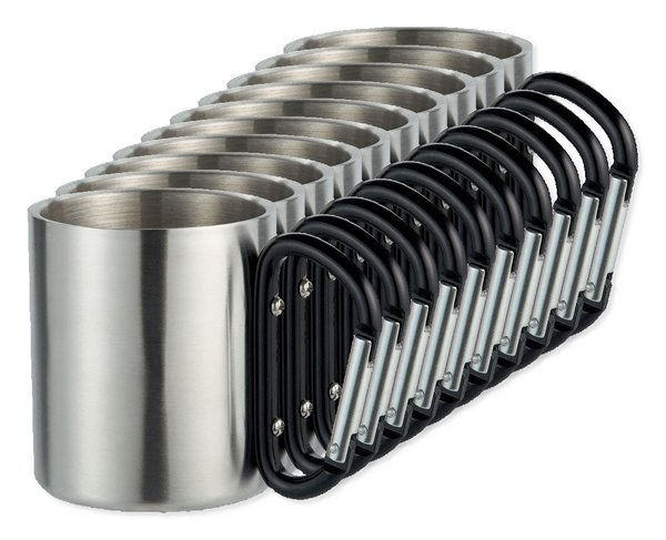 Pack of 100 GiftRetail MO8313 - TRUMBO Lightweight Stainless Steel Mug with Carabiner Handle